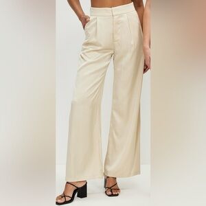 Abercrombie & Fitch Satin Wide-Leg Pants in Cream